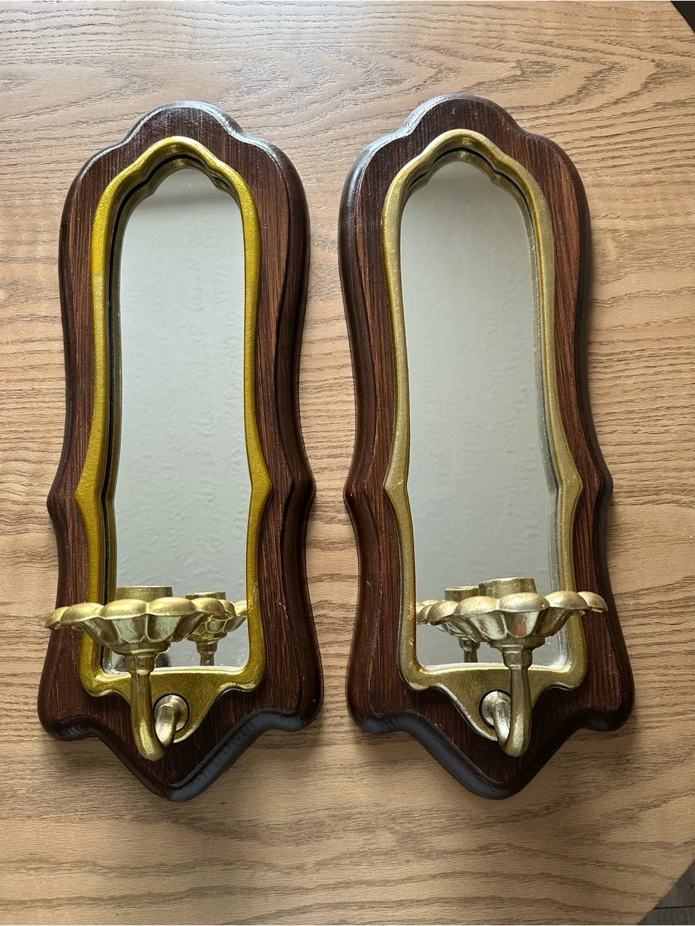 Home Interiors Sconce Set Wall Mirrors with Gold Trim Candleholders Homeco